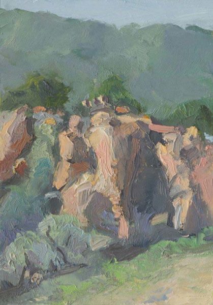 Morning Light on Anza Boulders, 5 x 7 inches, oil on panel 2106